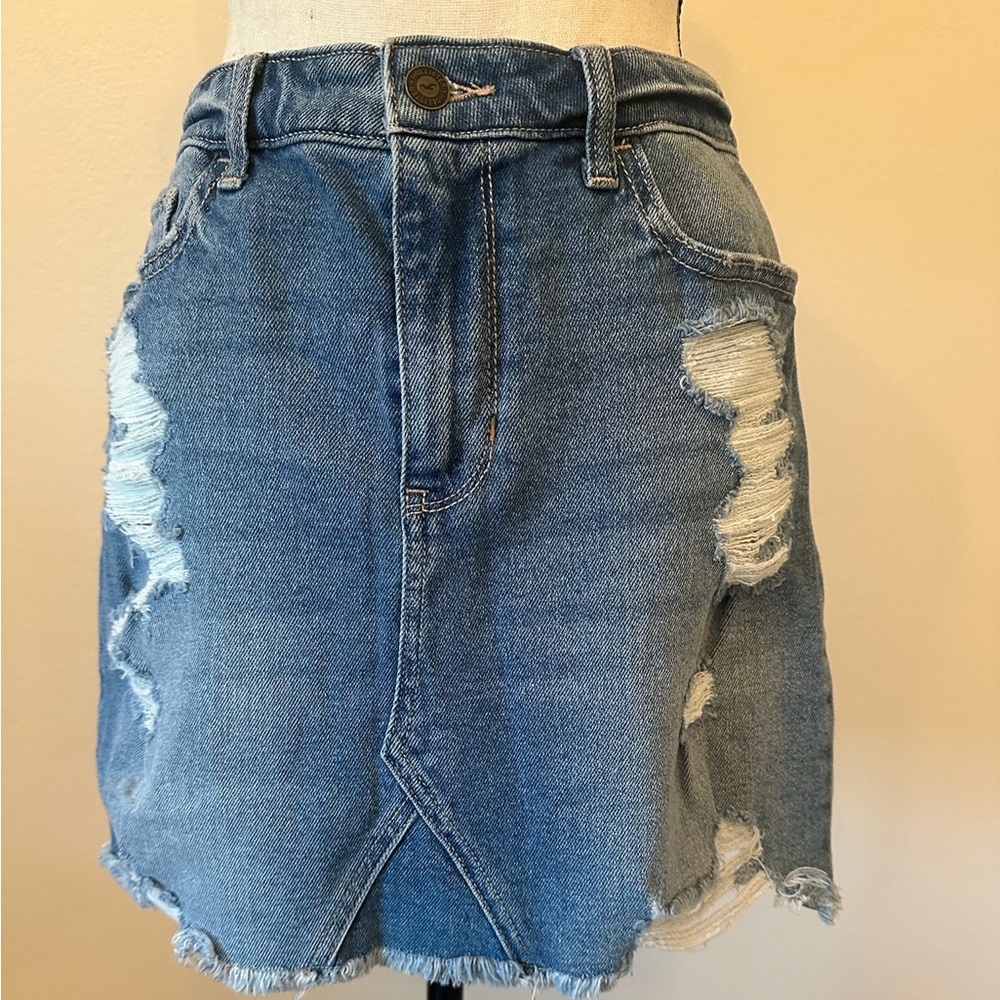 Hollister Distressed Blue Jean Skirt